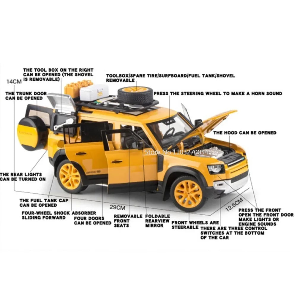 Large 1/18 Land Rover Defender 110 Camel Cup Graffiti Bay Alloy Diecast Model Toy 6 Door Can Opened Rubber Tire Vehicle Boy Gift
