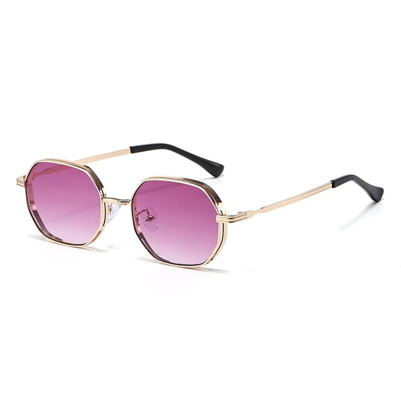 JNPCXI New Polygon Round Metal Sunglasses Women Fashion Clear Ocean Gradient Purple Lens Shades UV400 Men Sun Glasses