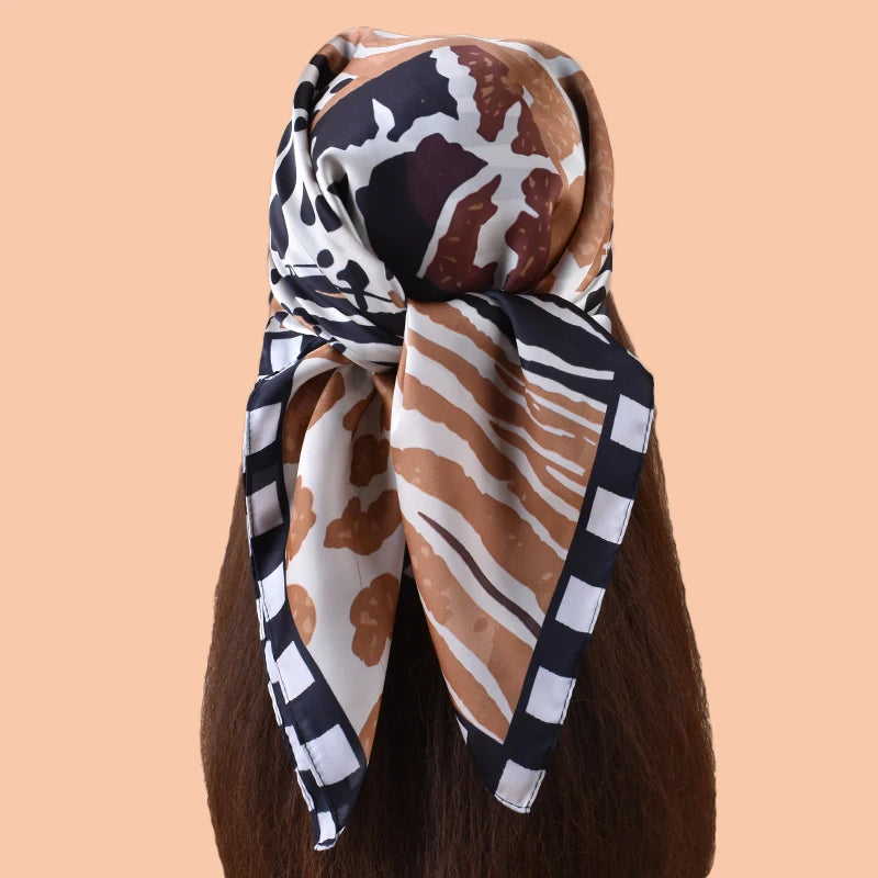 1PC Women's Spot Print Thin Satin Silk-Like Square Scarf Bohemian Casual Neck Wrap Lightweight Comfortable Spring Summer Daily