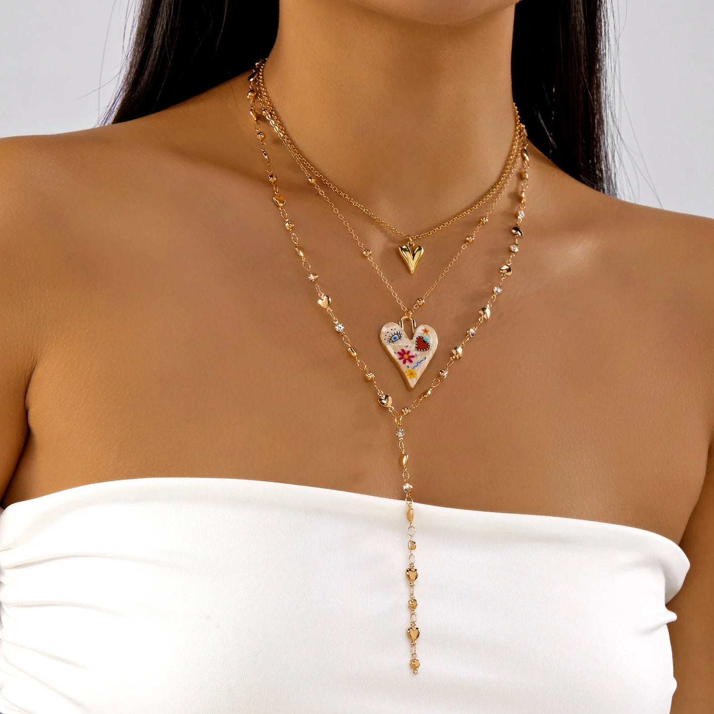 Bohemian Colorful Crystal Long Y-Shaped Necklace for Women Trendy Gold Color Multi-layer Tassel Chain Choker Party Jewelry Gifts