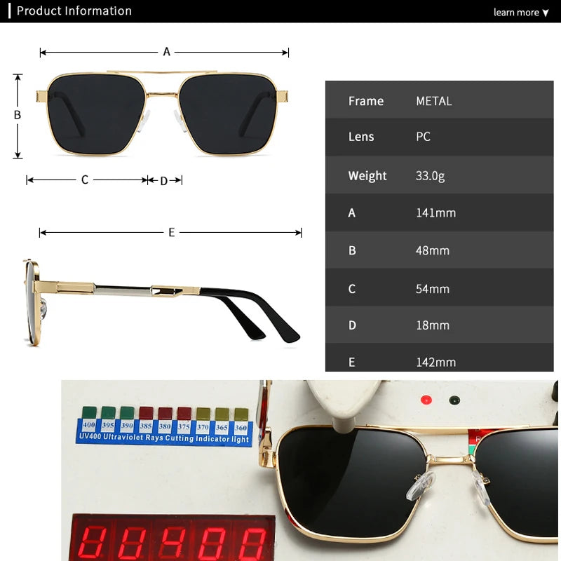 JNPCXI Fashion Double Bridges Square Sunglasses Women Retro Rivets Polarized Men Punk Sun Glasses Shades UV400