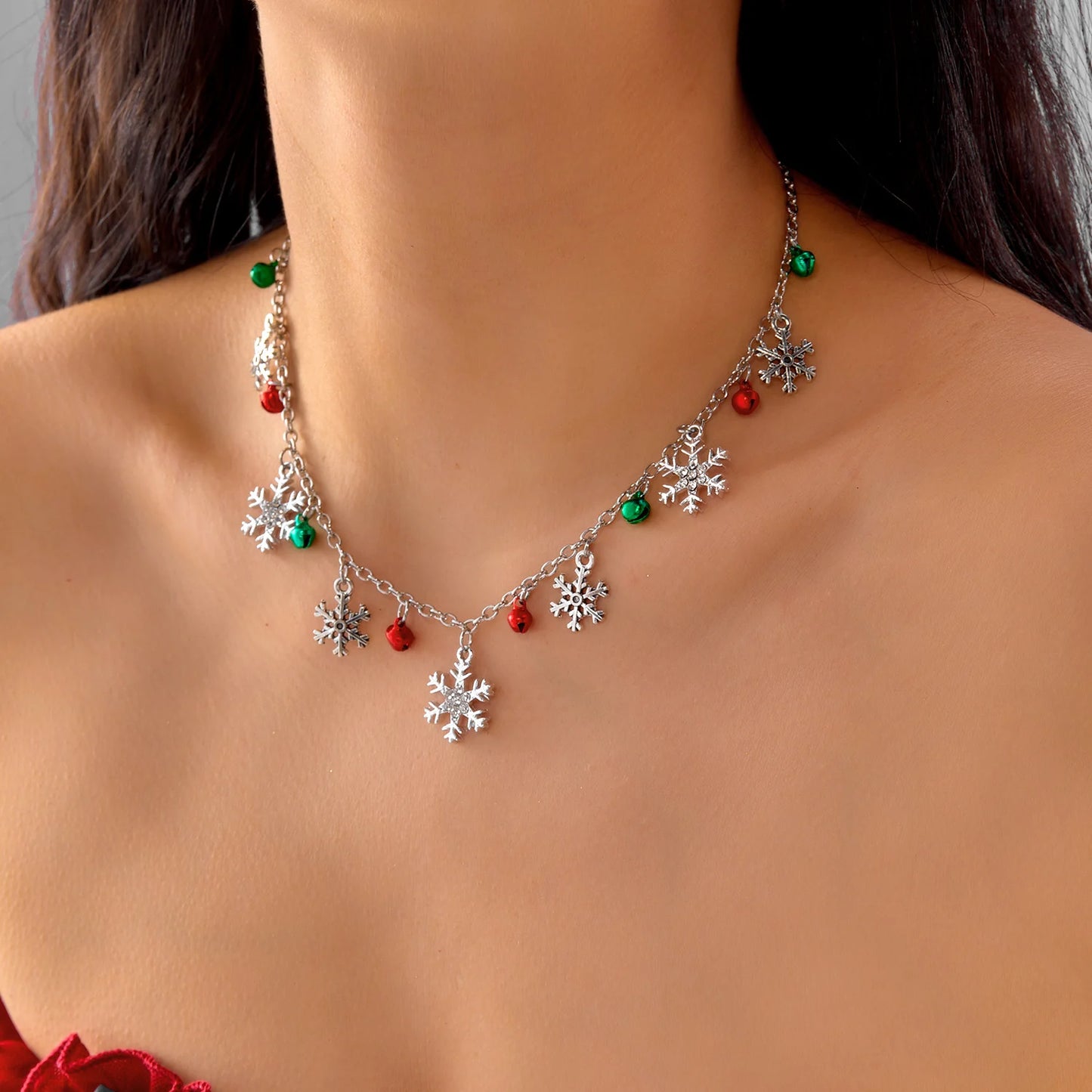 Trendy Christmas Tree Bell Snowflake Pendant Necklaces for Women Cartoon Elk Snowman Charm Bracelets Festival Party Jewelry Sets