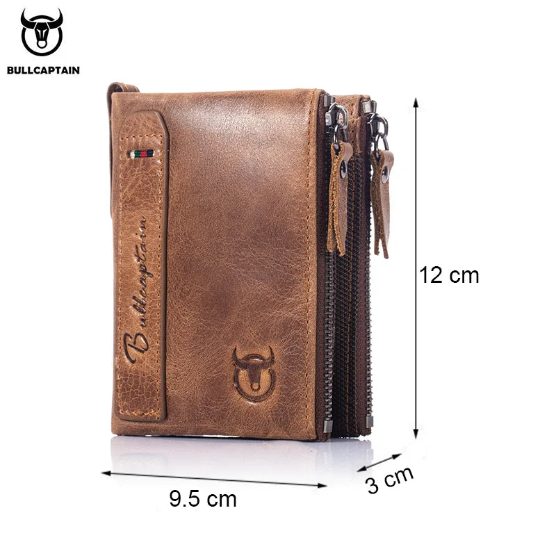 BULLCAPTAIN Vintage Men's Leather Wallet RFID Function Card Zipper Zero Wallet Multifunctional High Quality Leather Wallet QB06