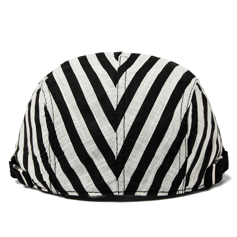 CNTANG Beret Hat Men Vintage Stripes Plaid Cotton Visor Flat Cap Casual Fashion Sun Caps For Women Summer Berets Thin Style New