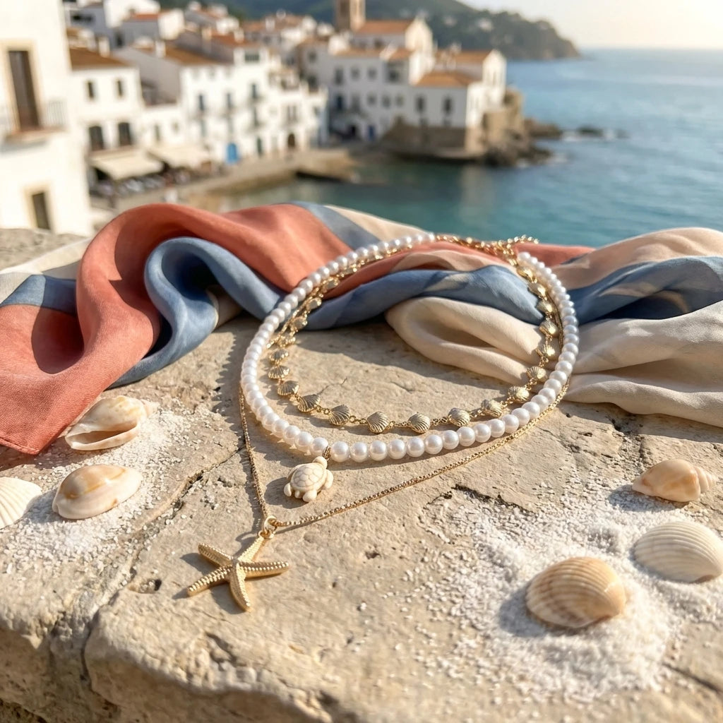 3Pcs/Set Pearl Starfish Sea Turtle Shell Necklace Bohemian Summer Beach Multi-layer Jewelry