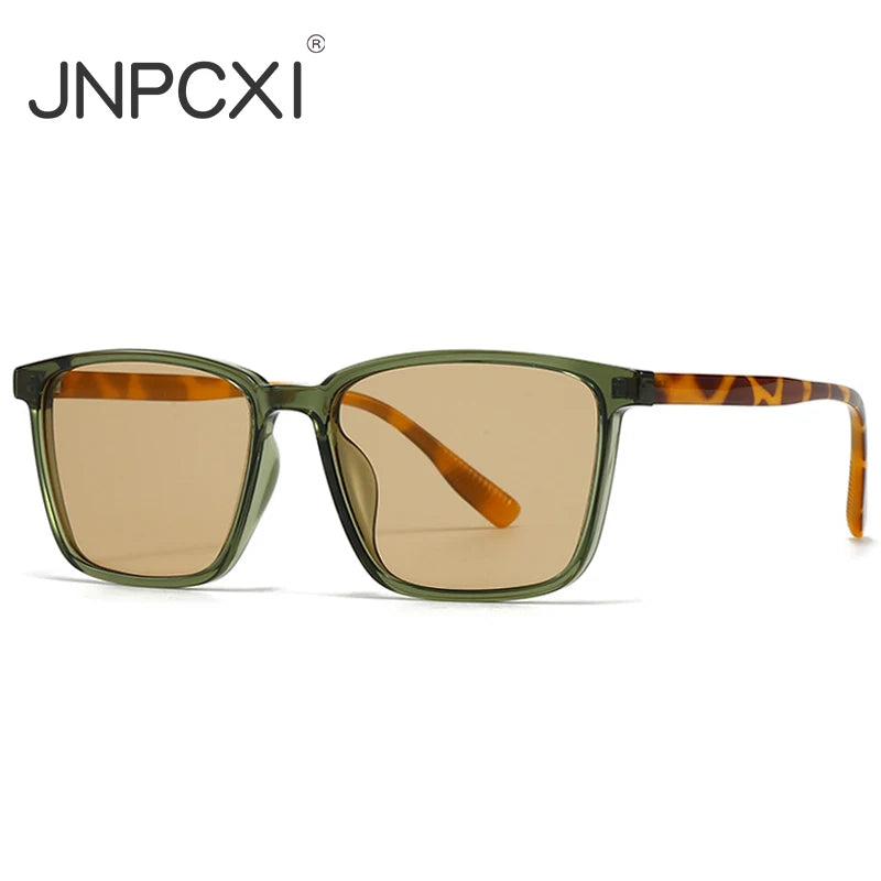 JNPCXI New Fashion Square Sunglasses Women Shades UV400 Green Leopard Retro Rivets Men Trending Sun Glasses Shades UV400