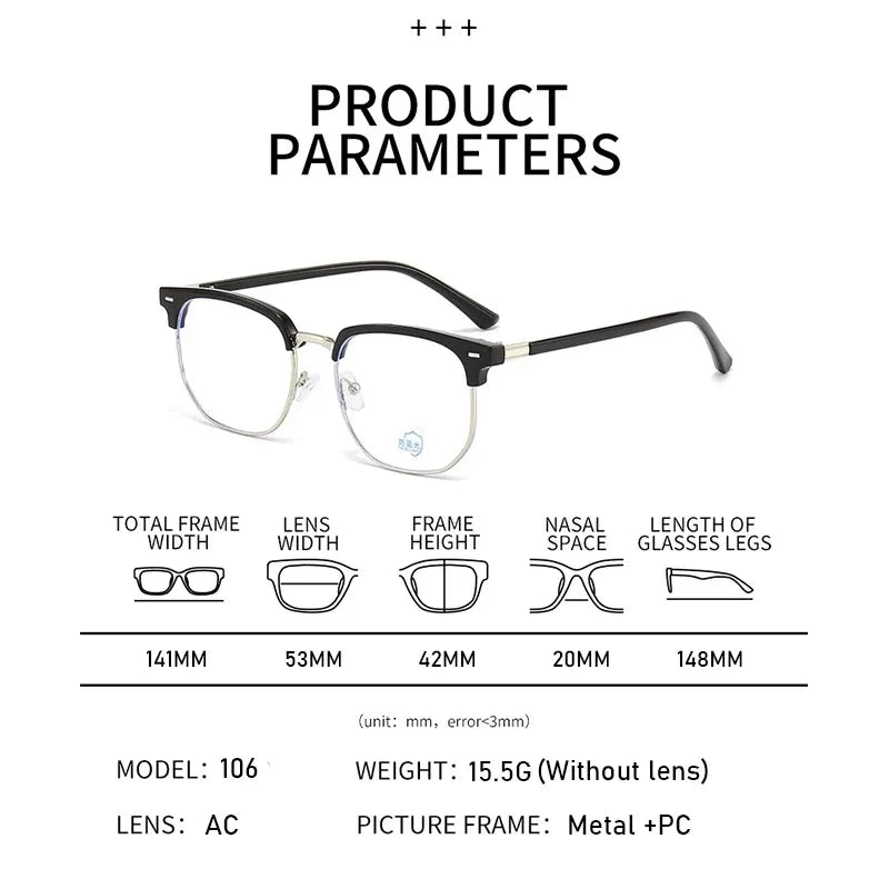 Photochromic Anti-blue Light Glasses Men Fashion Rectangle Semi Rimless Eyewear For Women Office Computer Goggle