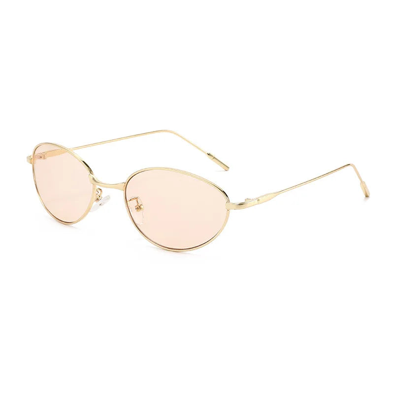 JNPCXI New Ins Popular Fashion Cat Eye Color Women Luxury Metal Sunglasses Brand Designer Oval Shades UV400 Men Sun Glasses