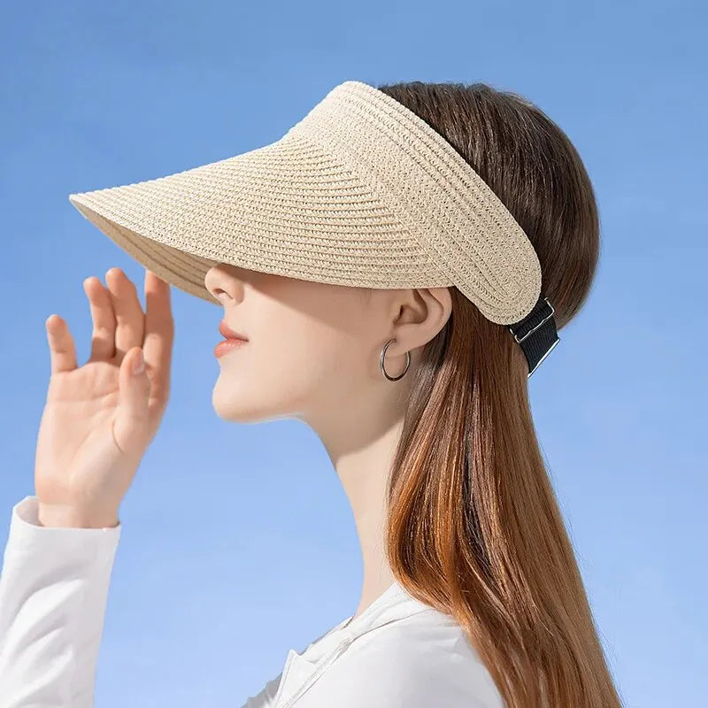 Xinbaoguan 100% Straw Knitted8222Summer Women's New Sunscreen Hat with Large Eaves and Hair Hoops Straw Hat Fashion Open Top Hat