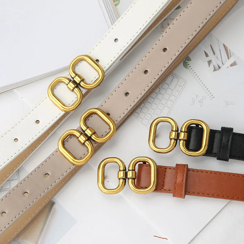 Women Fashion PU Leather Belt , Designer Metal Buckle, Waist Strap, Female Pants