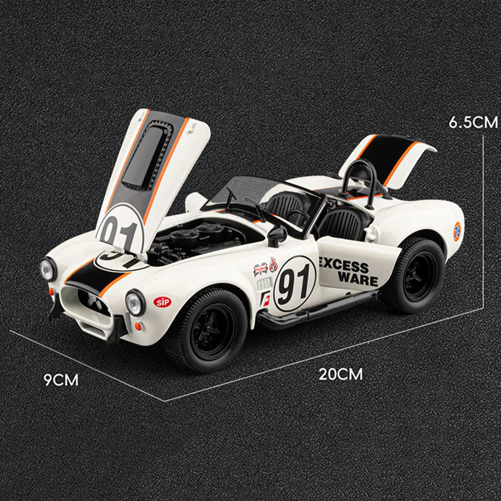1:22 Shelby Cobra Alloy Diecast Sports Car Model Toys Four Wheel Suspension Sound Light Pull Back Miniature Vehice Birthday Gift