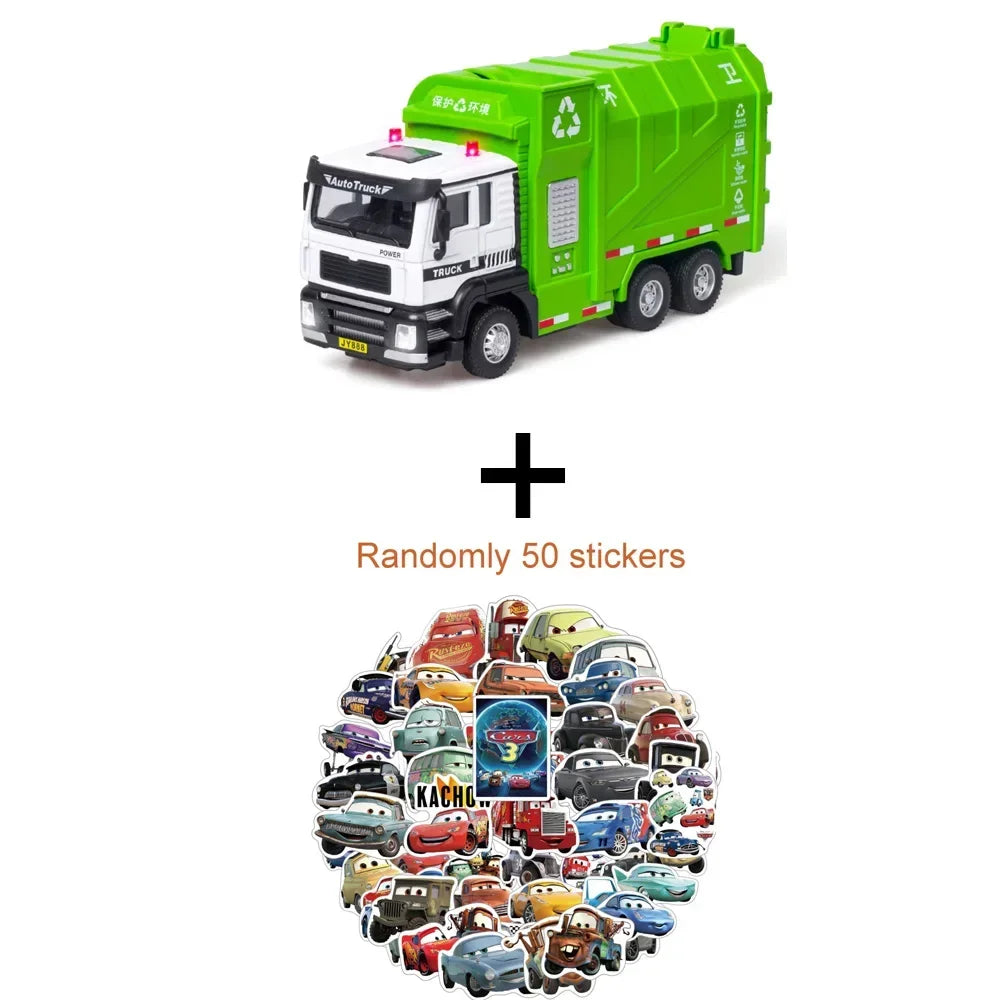 1/50 Sanitation Truck Model Car Toy Alloy Diecast Sprinkler Truck Rubber Tires Sound Light Pull Back Toys Festival Gift for Kids