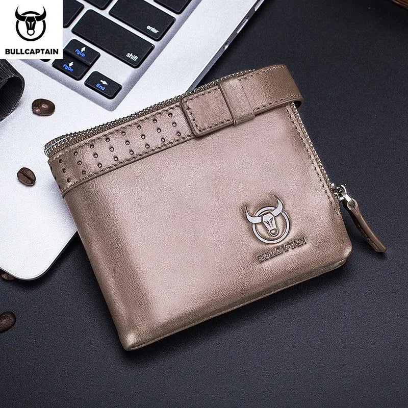 BULLCAPTAIN Leather Compact Men's Wallet Short with RFID Wallet High Quality Business Multifunctional Card Slot Wallet QB059