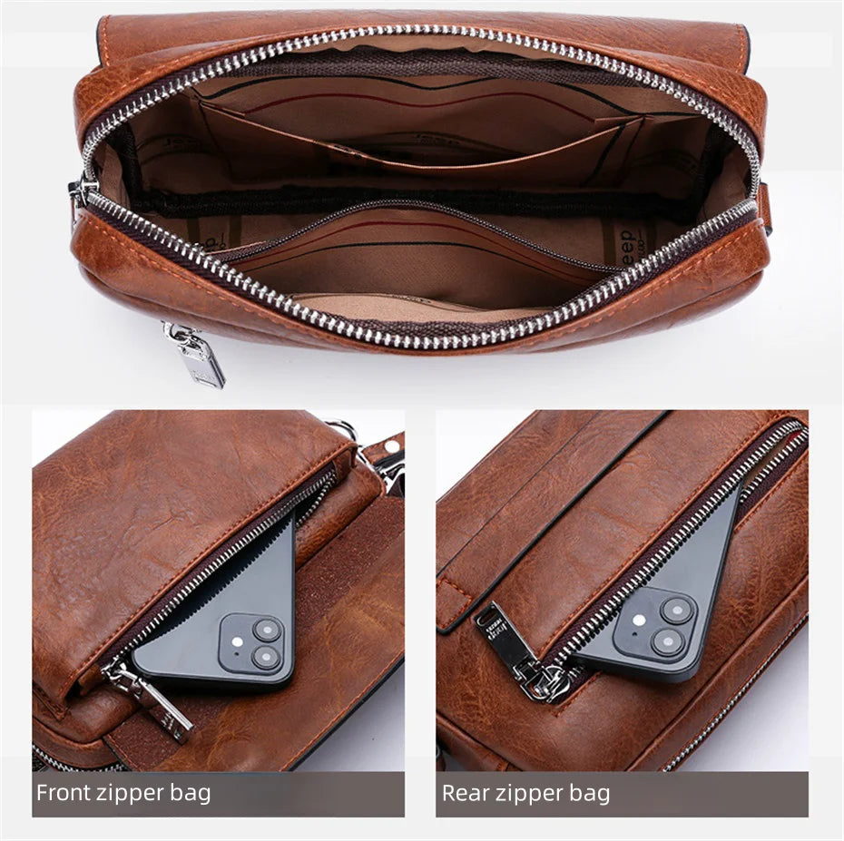 JEEP BULUO Brand Small Men Buckle Bags Leather Shoulder Crossbody Totes Handbags
