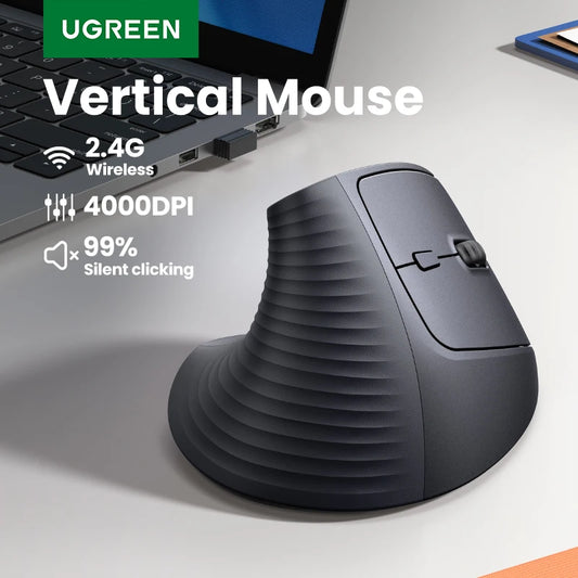 UGREEN Wireless Mouse Vertical 2.4G Ergonomic 4000DPI 6 Mute Buttons Laptop PCs