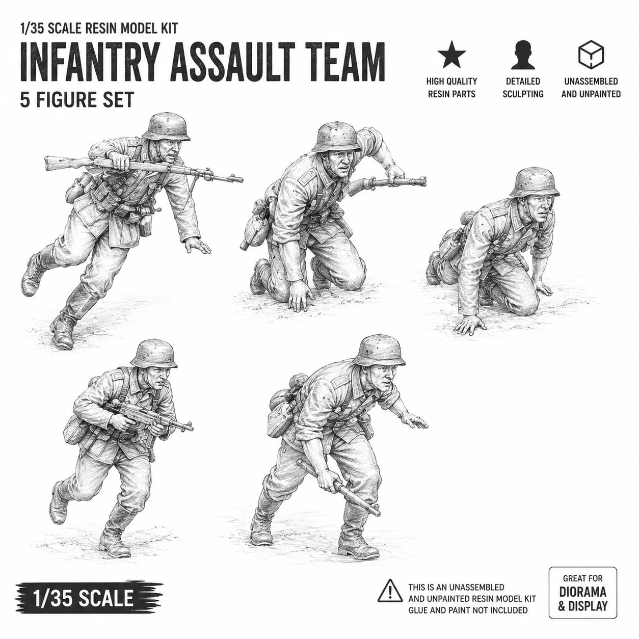 1: 35 Resin Model Kit Tank Soldier 5 Characters Model Scene Layout Toy Model