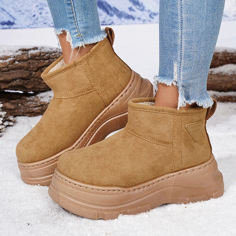 Plus Size 45 Chunky Platform Snow Boots Women Slip On Thicken Plush Warm Ankle Boots Woman Thick Sole Non Slip Winter Booties