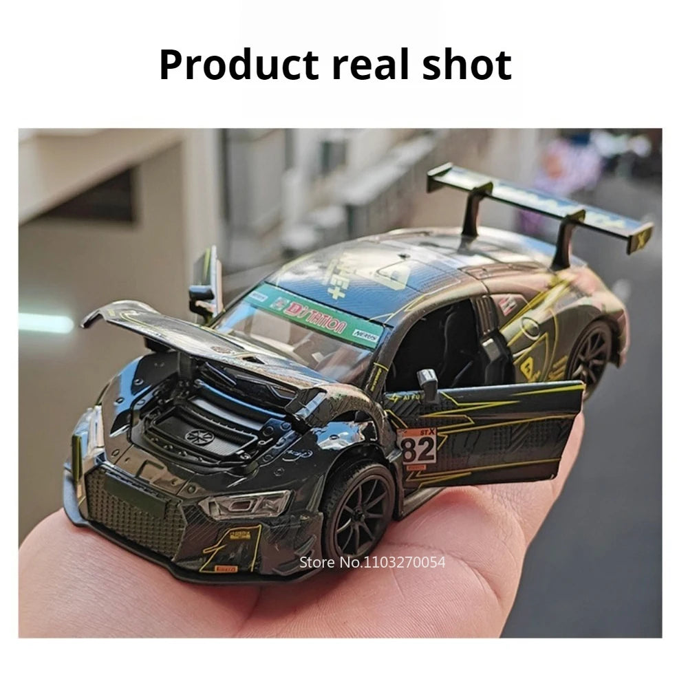 1:32 AUDI R8 LMS GT3 Alloy Diecast Models Toys Car Doors Opened Sound Light Pull Back Miniature Vehices Popular Children's Gifts