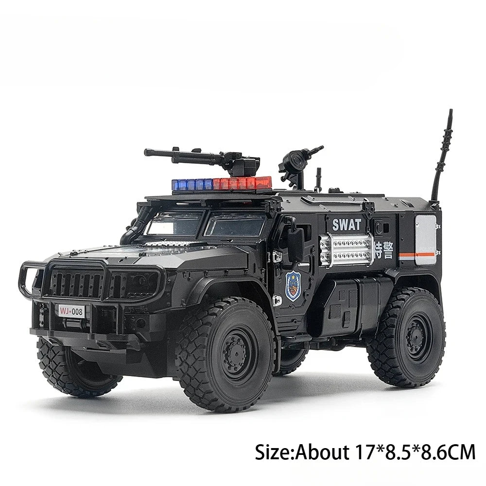 1:32 Alloy Sabertooth Armored Model Toys Diecast Metal Car Pull Back Police Car with Light Music Vehicle for Toddler Kids Gifts