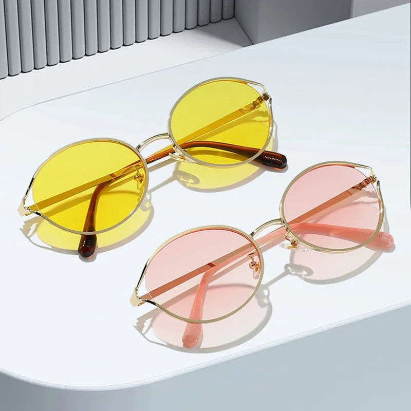 JNPCXI New Retro Round Metal Men Sunglasses Fashion Clear Gradient Punk Women Sun Glasses Shades UV400