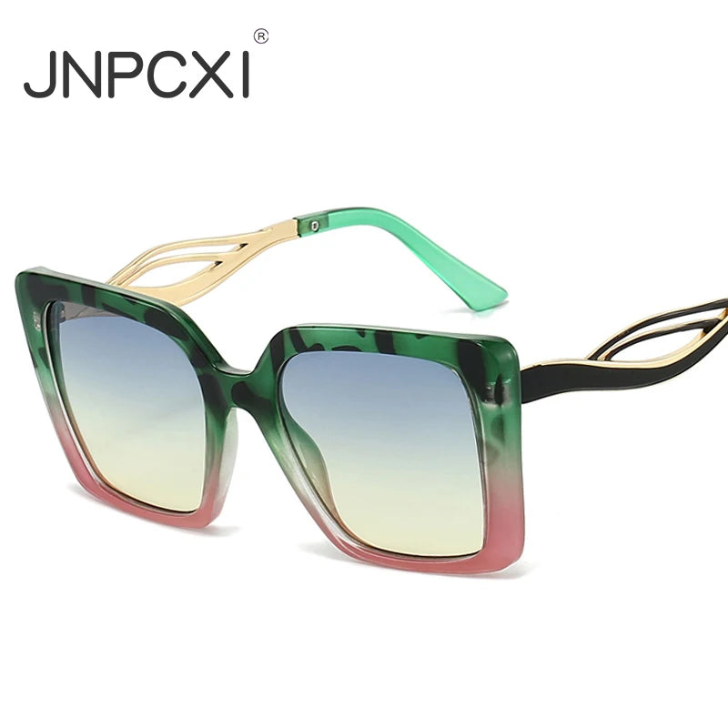 JNPCXI Retro Square Leopard Print Gradient Frame Women Sunglasses Ins Hollow Temple Design Men Casual Sun Glasses UV400