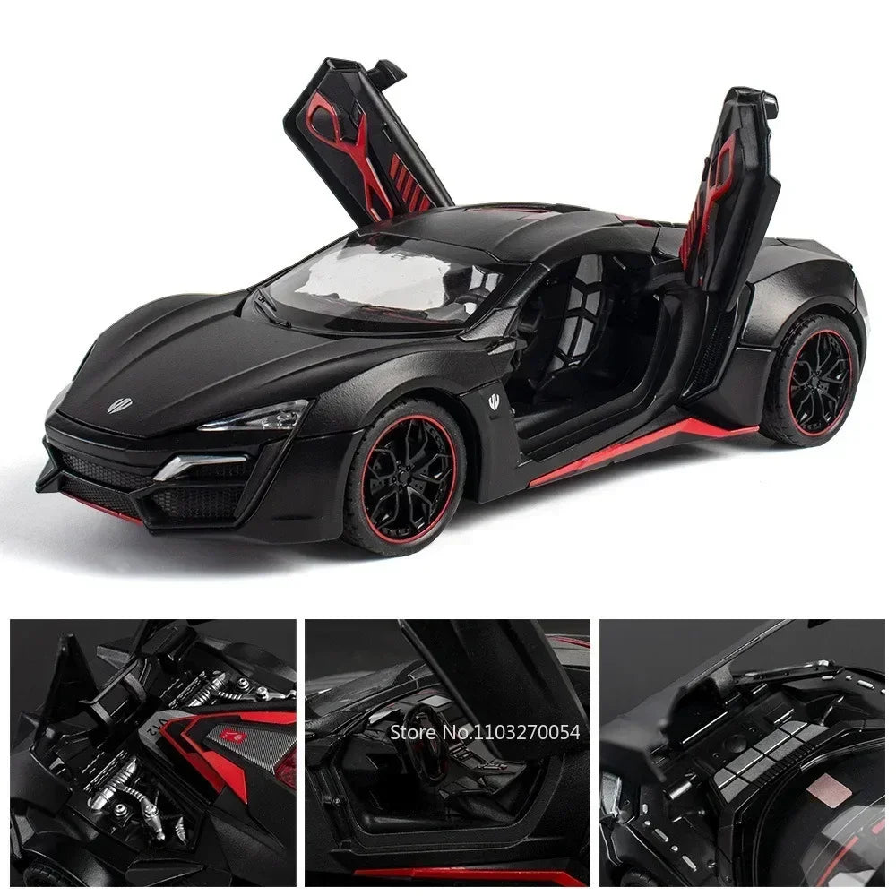 1:24 LYKAN SUPERCAR SRT Hellcat Model Toys Car Diecast Alloy Vehicle Doors Opened Sound Light Pull Back Rubber Tire Toy Gift Kid
