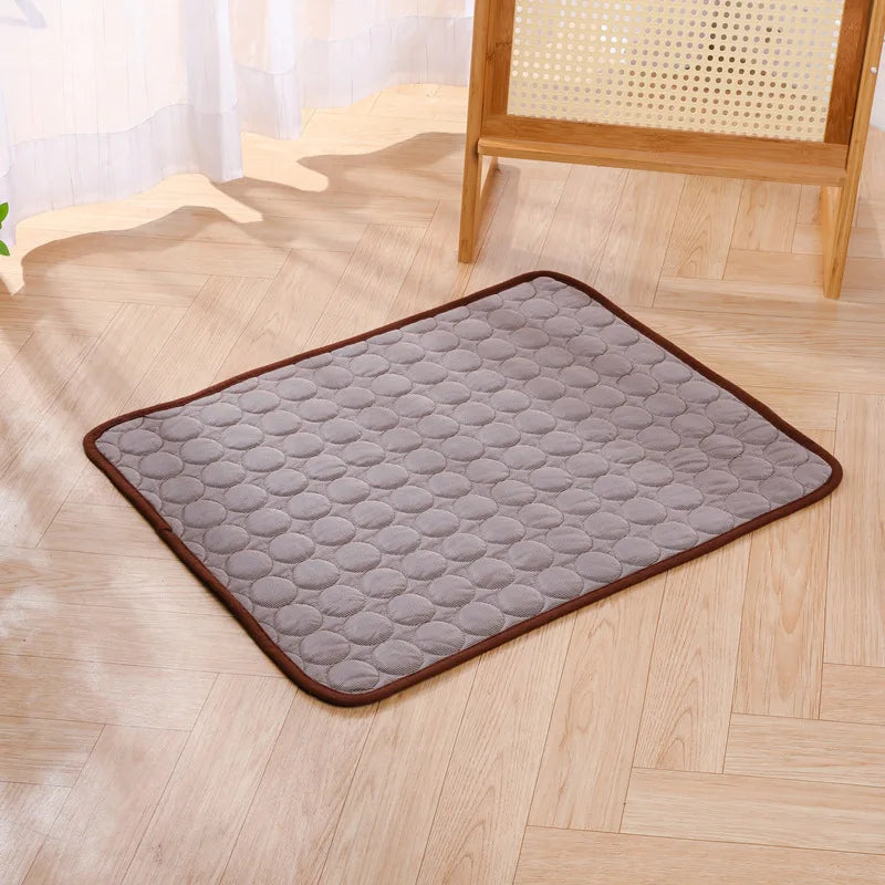 Grey Summer Cooling Pet Mat, Gel Ice Pad Dogs & Cats, Breathable Non-Slip Bed