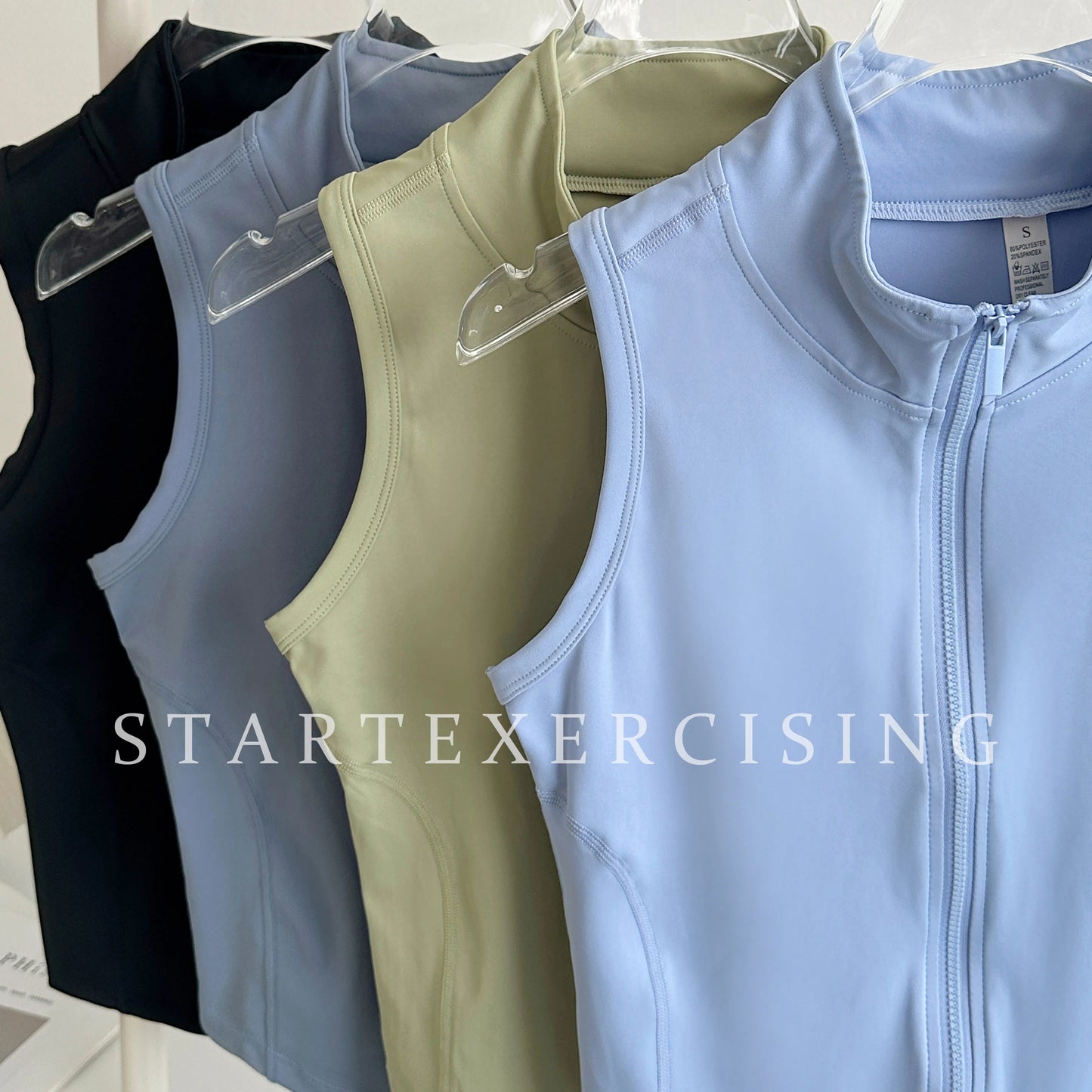 Women Zip Up Sleeveless Tank Tops Stand Collar Slim Sports Vest Solid Color Workout Running Yoga Crop Tops
