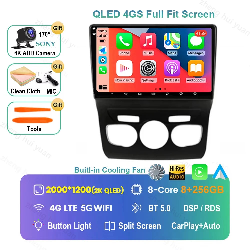 For Citroen C4 C4L DS4 2013 2014 2015 - 2017 Android 16 GPS WIFI 4G Carplay&Auto Car Radio Navigation QLED Multimedia Stereo Pla