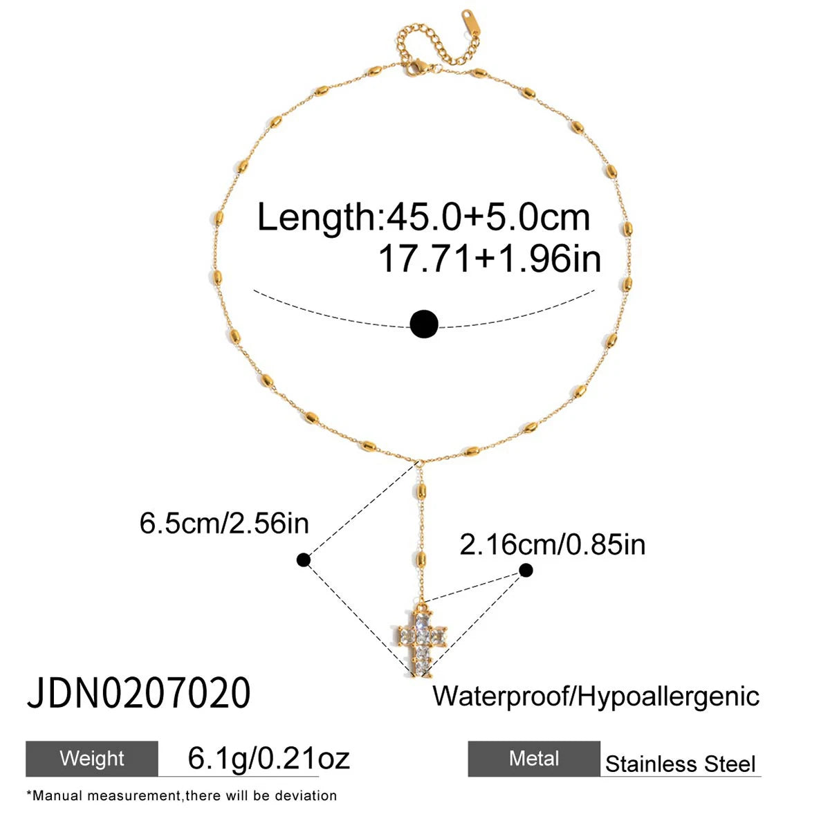 Uworld Classic Minimalist 18K Gold Color Plated White Square Zircon Inlay Y-Shape Necklace Waterproof Stainless Steel Jewelry