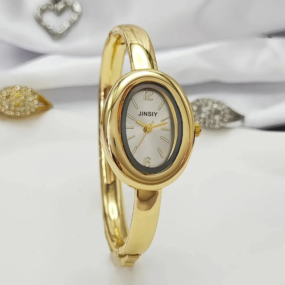 Luxury Gifts Gold Quartz Watch Famous Brand Women Bracelet Watches Fashion Oval Bathtub Shaped Wristwatches Dropshipping Clock