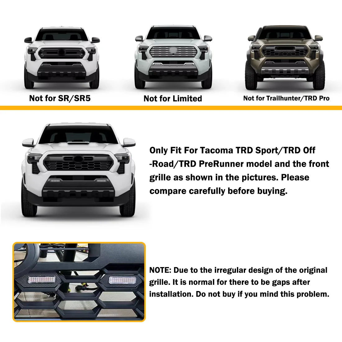 4Pcs Grill Car LED Light For Toyota Tacoma 2024 TRD Trailhunter Front Grille Lights Amber Warning Daylights DRL White Blue Red
