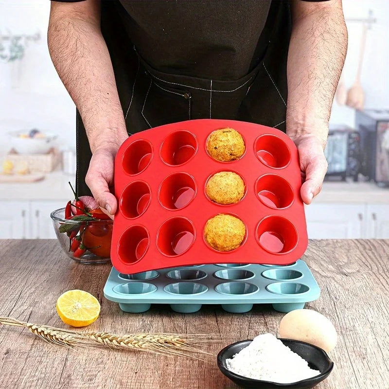 1pc Premium Non-Stick Silicone Muffin Pan,12-Cavity Oven-Safe Baking Tray, Easy Release & Clean, for Perfectly Baked Goods