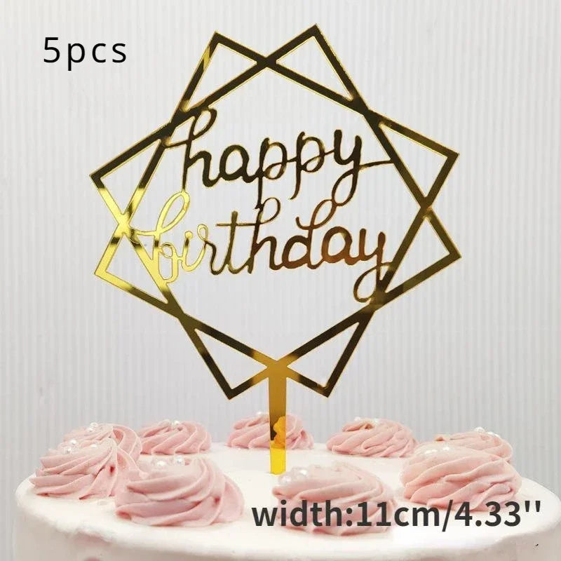 5 pcs Gold Acrylic Cake Topper 5pcs Happy Birthday Cake Topper Cake Decoration Supplies for Birthday Decorations