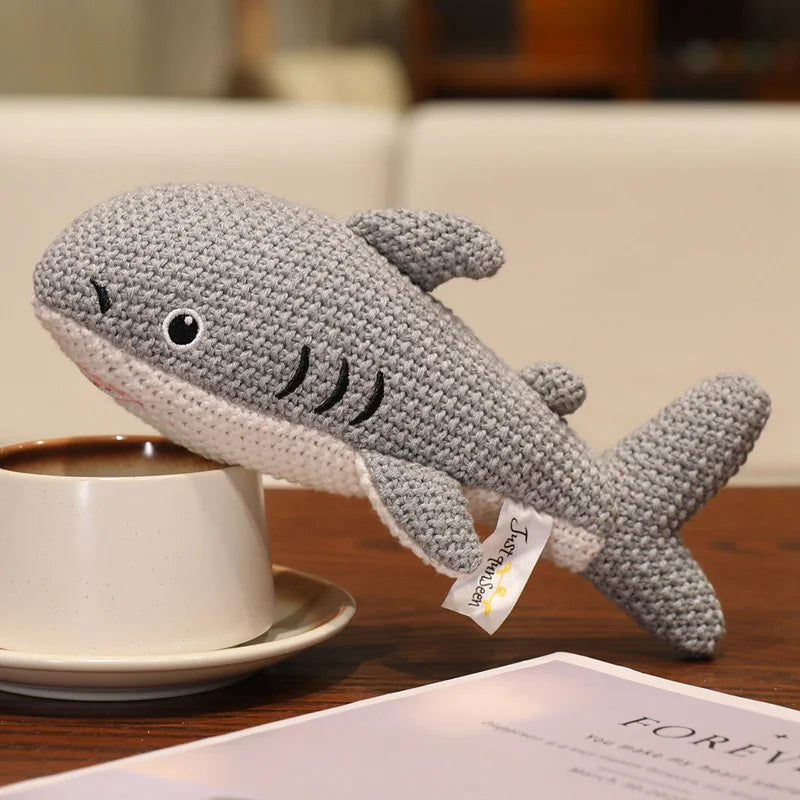 Cute Knitted Cartoon Animal Toy Stuffed Cow Cattle Fox Dinosaur Whale Shark Sitting Standing Small Appeasing Gift
