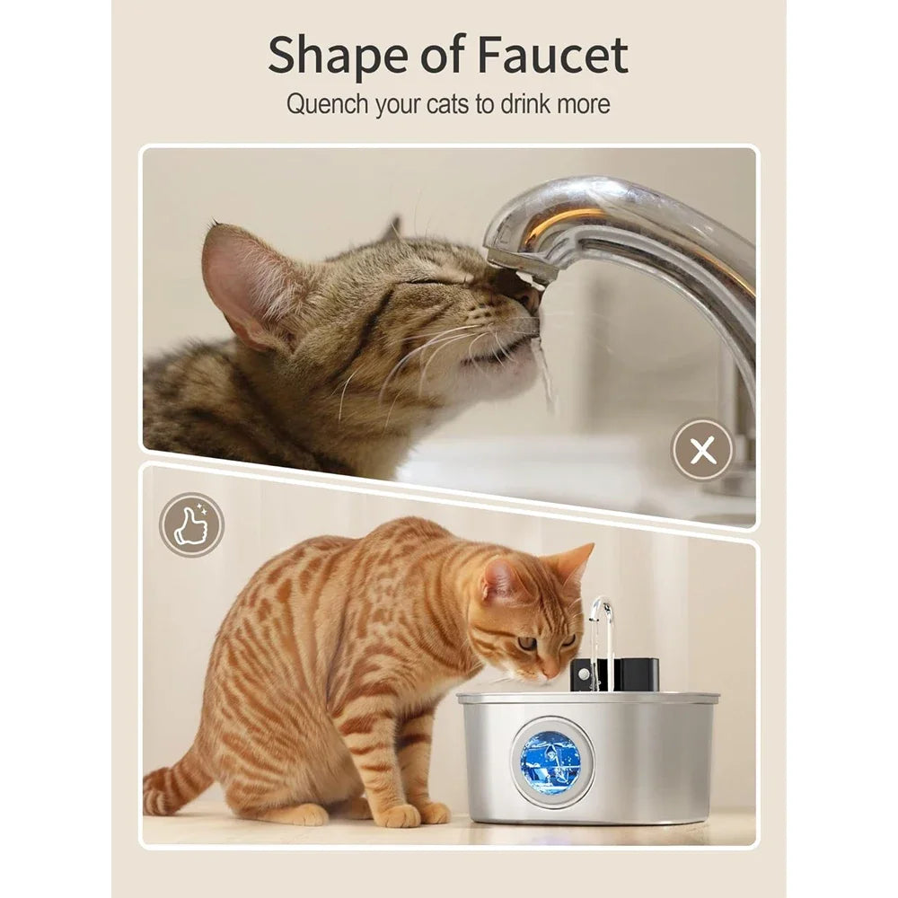 3.2L Stainless Steel Pet Water Feeder,4000mAh Battery Wireless Auto Cat Fountain