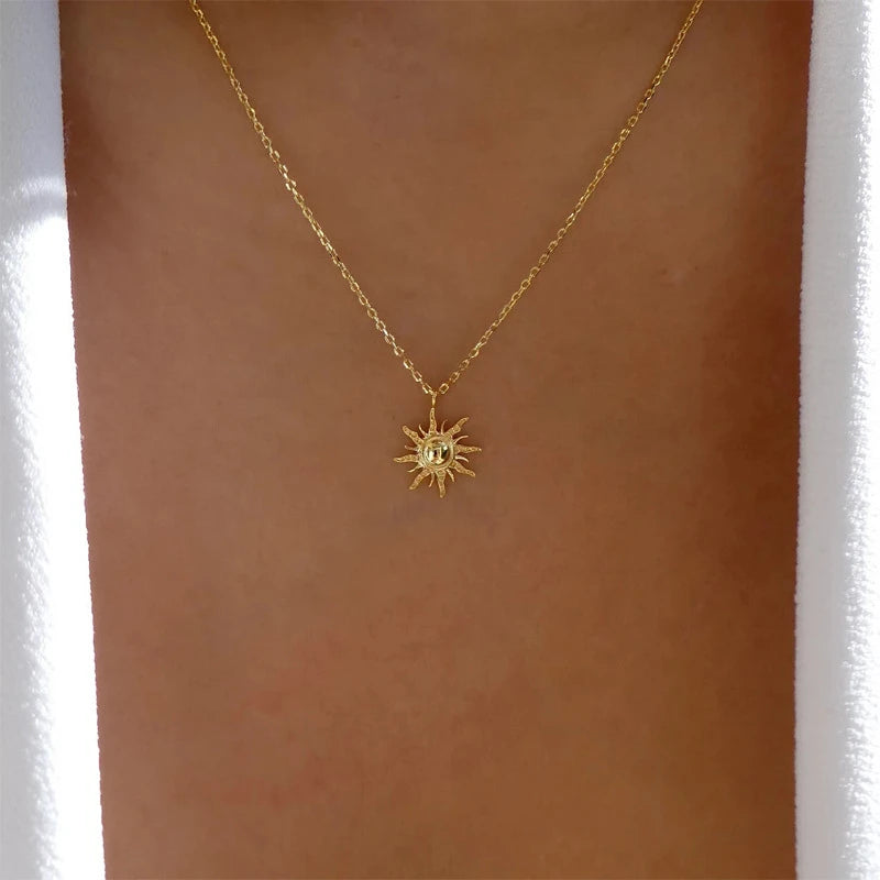 Fashion Gold Color Y-Shaped Pendant Necklaces For Women Luxury Zirconia Sun Geometric Long Tassel Choker Jewelry Birthday Gifts