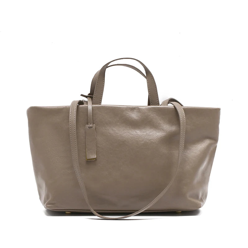 Women's Oil Wax Cowhide Genuine Leather Bag Lady Fashion Real Cowhide Bag Female Luxury Design High Capacity Commuting Handbag