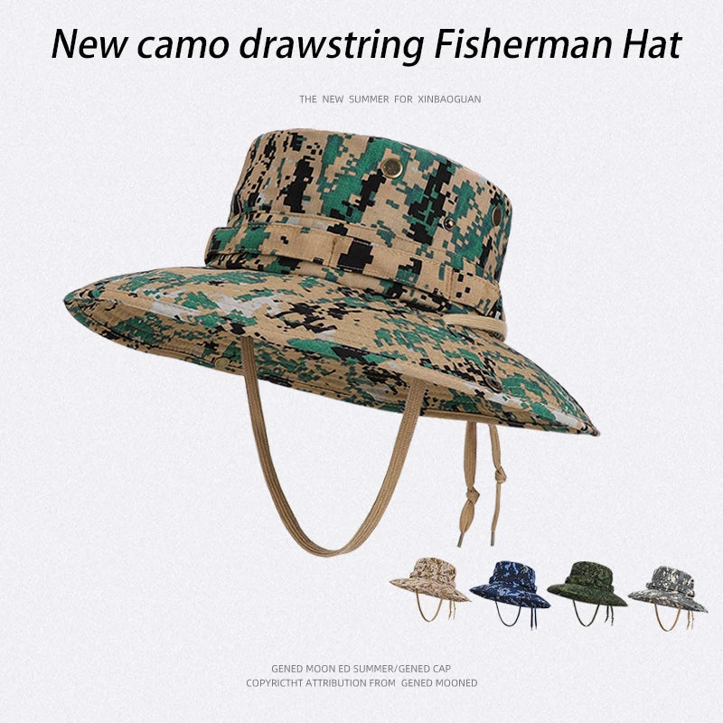 New spring and summer outdoor fisherman hats for men. Fishing andmountaineeringtacticalhatswithcamouflagelargebrims,brea