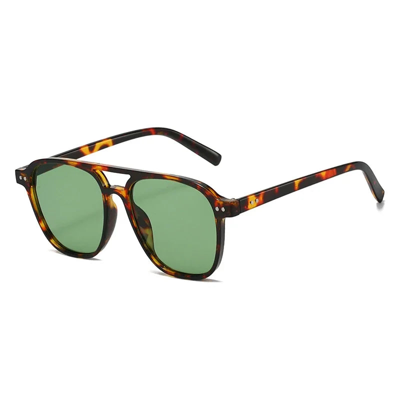 JNPCXI Retro Rivets Double Bridges Men Sunglasses Fashion Women Luxury Shades UV400 Green Sun Glasses