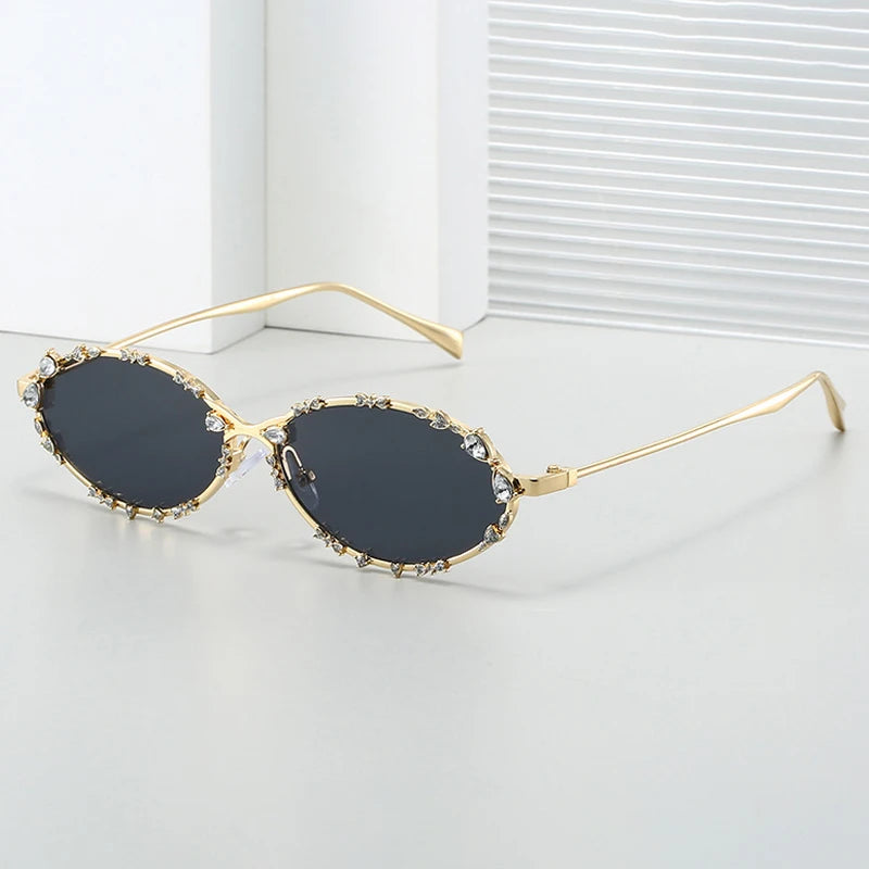 JNPCXI Retro Oval Punk Diamond Women Sunglasses Fashion Silver Shades UV400 Men Trending Sun Glasses