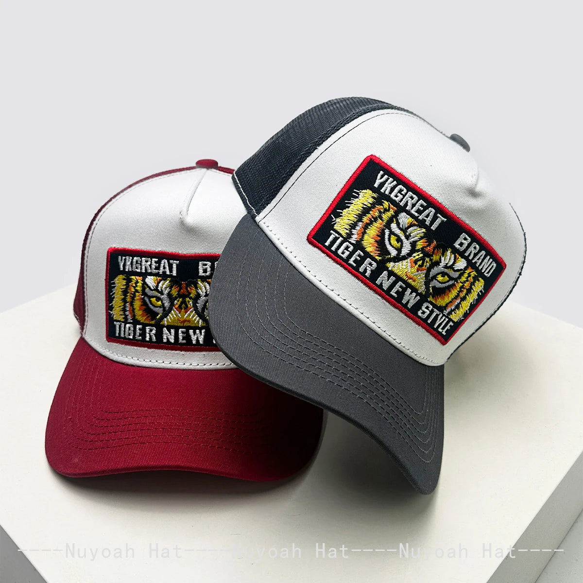 New Unisex Street Embroidered Tiger Letters Baseball Hats Breathable Color Block Sunshade Mesh Trucker Caps Personal Versatile