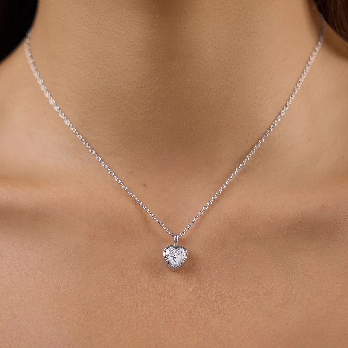 Uworld Delicate Geometric Round Heart Zircon Pendant Necklace For Women Minimalist Stainless Steel Necklace Fashion Jewelry Gift