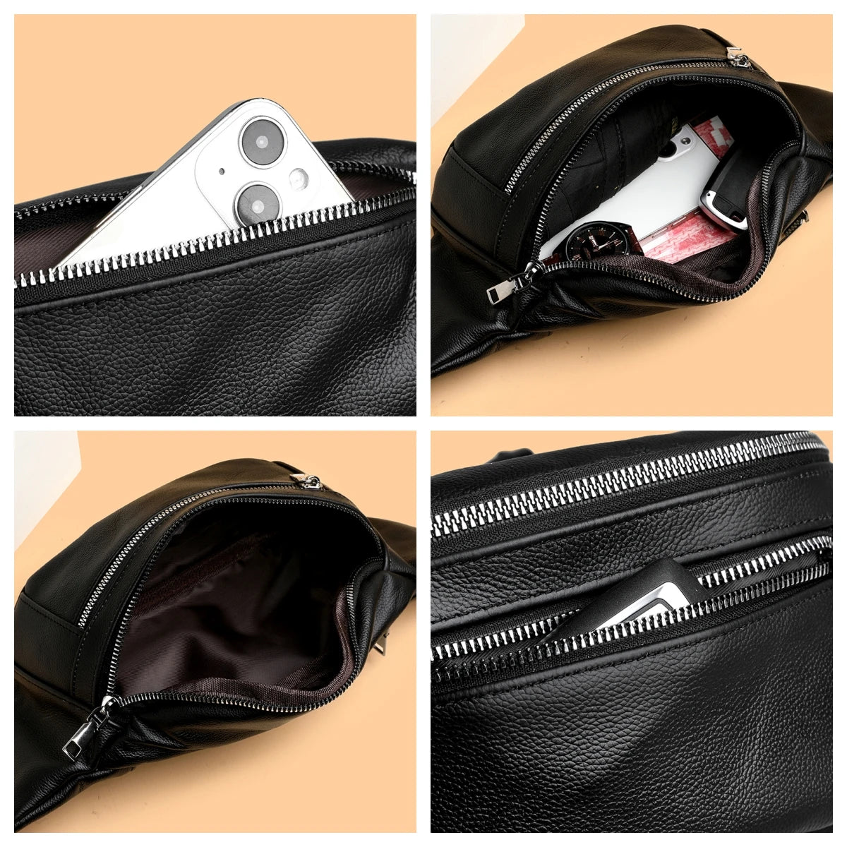 JEEP BULUO Brand Men's Chest Bag Genuine Leather Casual Shoulder Crossbody Bags