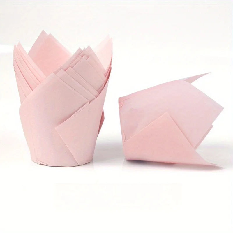 50pcs, Tulip Muffin Cups, Tulip Cupcake Liners, Elegant Party & Holiday Baking Cups for Christmas, Birthdays, Weddings