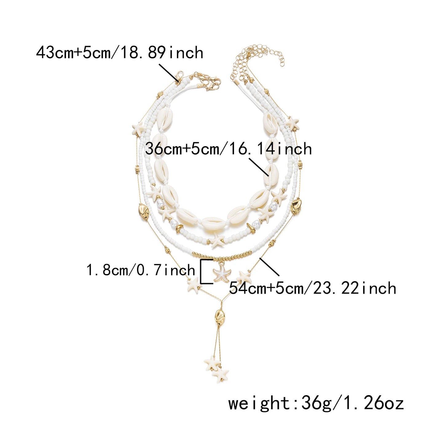 4Pcs/Set Vacation Shell Starfish Seed Bead Long Necklace Summer Beach Ocean Theme Boho Layered Jewelry For Women