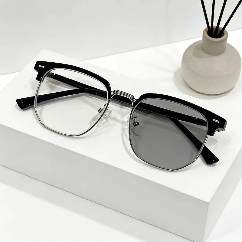 Photochromic Glasses Suitable for Men and Women Ultra Light Anti Blue Light Half Frame Flat Light Glasses