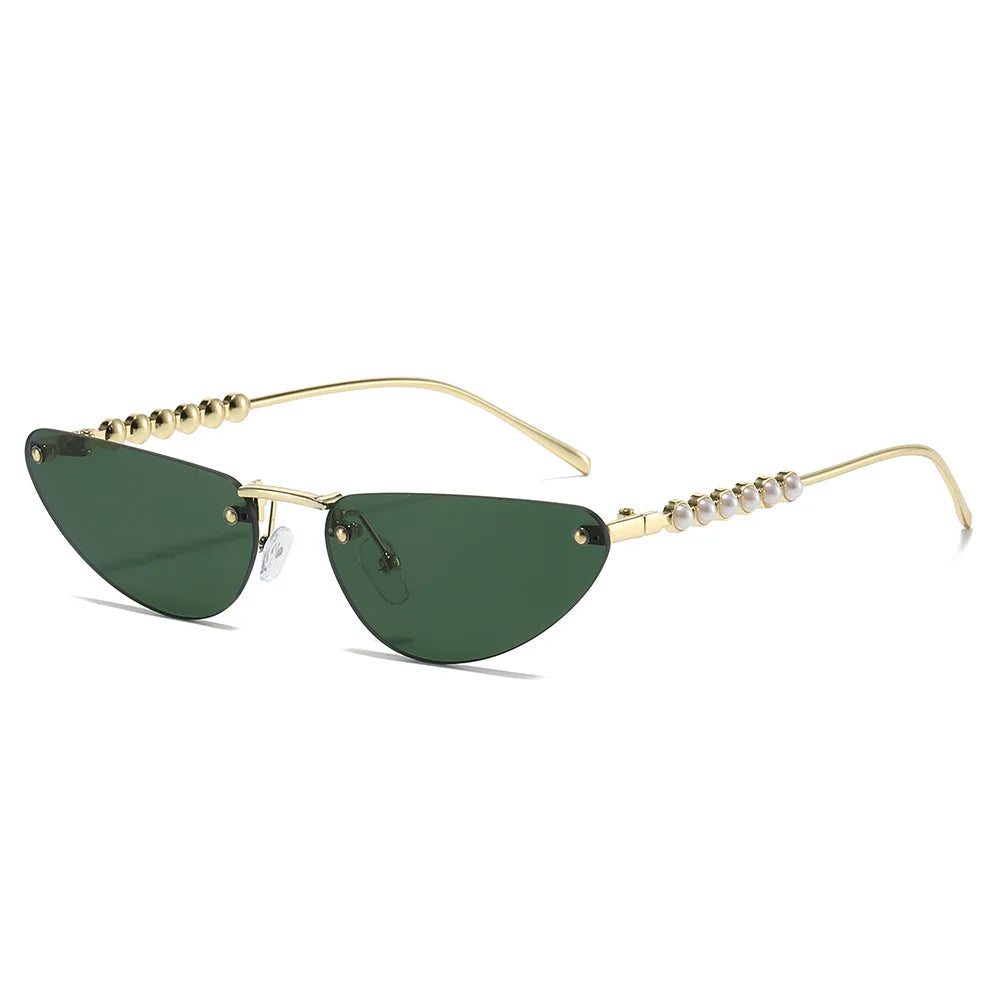 JNPCXI New Diamond Cat Eye Sunglasses Rimless Women Luxury Rhinestone Sun Glasses Men Gradient Shades UV400