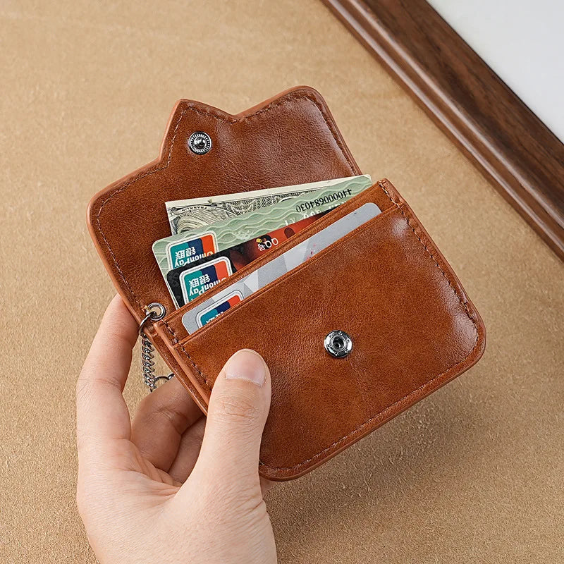Mini Coin Purse Keychain Wallet Fashion PU Heart Buckle Multi-card Slots Card Holder Pouch Key Storage Bag for Women and Men