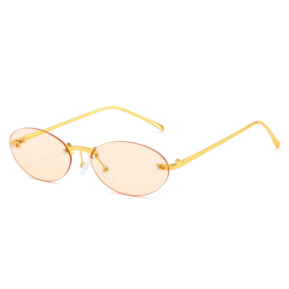 JNPCXI New Retro Rimless Metal Oval Sunglasses Women Fashion Gold Black Candy Color Shades UV400 Men Punk Sun Glasses